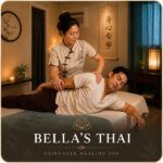 Bella’s Thai Stretching Therapy at Fairhaven Healing Spa featuring assisted stretching in a relaxing treatment room.